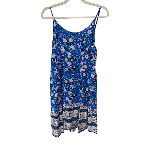 Qearal Sleeveless Floral Printed Sundress Size Large Blue Summer Beach Bohemian - Picture 2 of 8